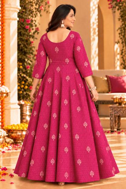 Berry Treasure Foiled Muslin Dress With Pockets