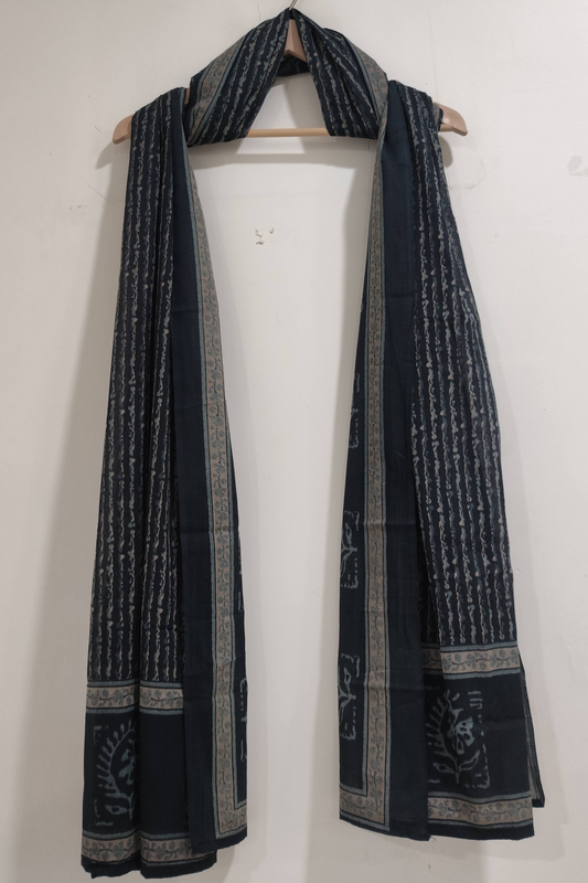 Grey Block Printed Cotton Dupatta