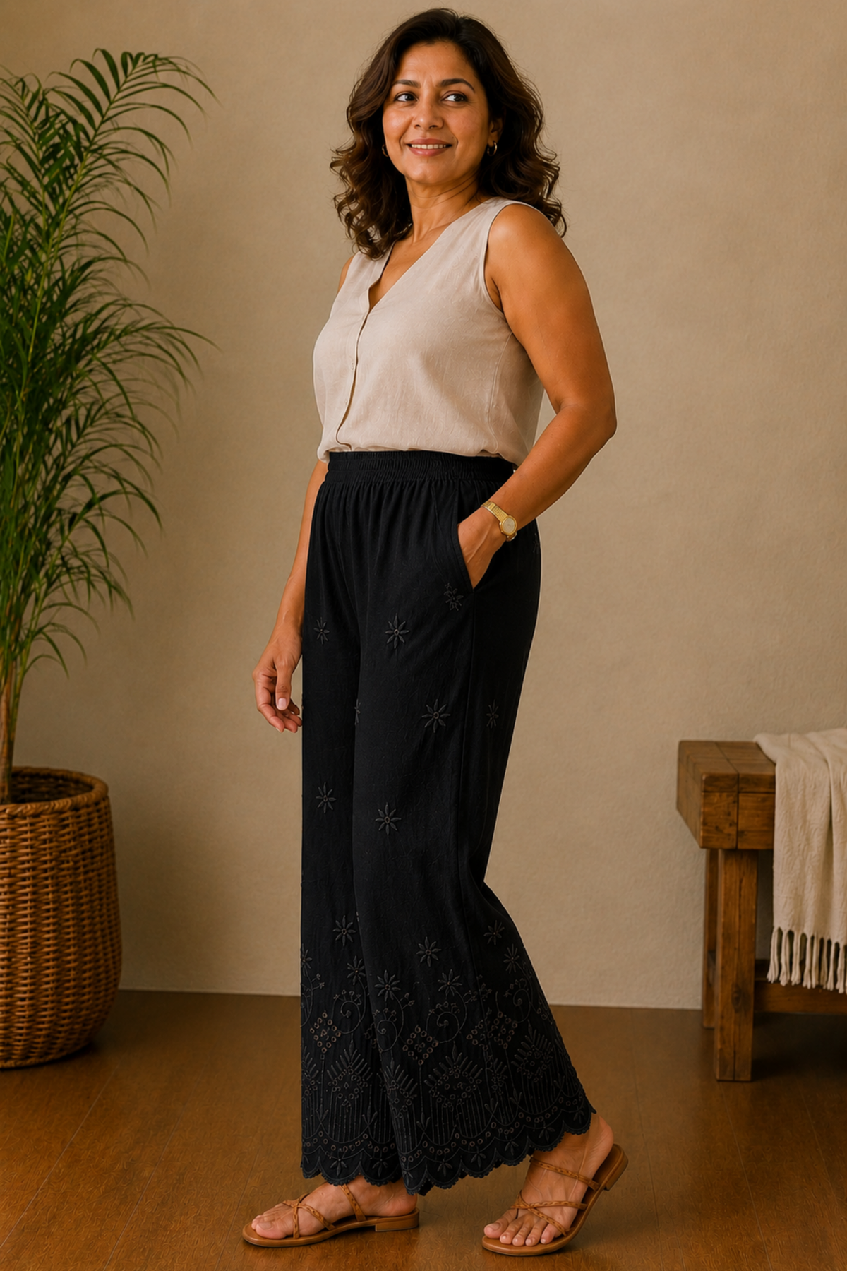 Black Chikankari Pant Palazzo