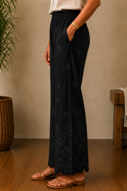 Black Chikankari Pant Palazzo