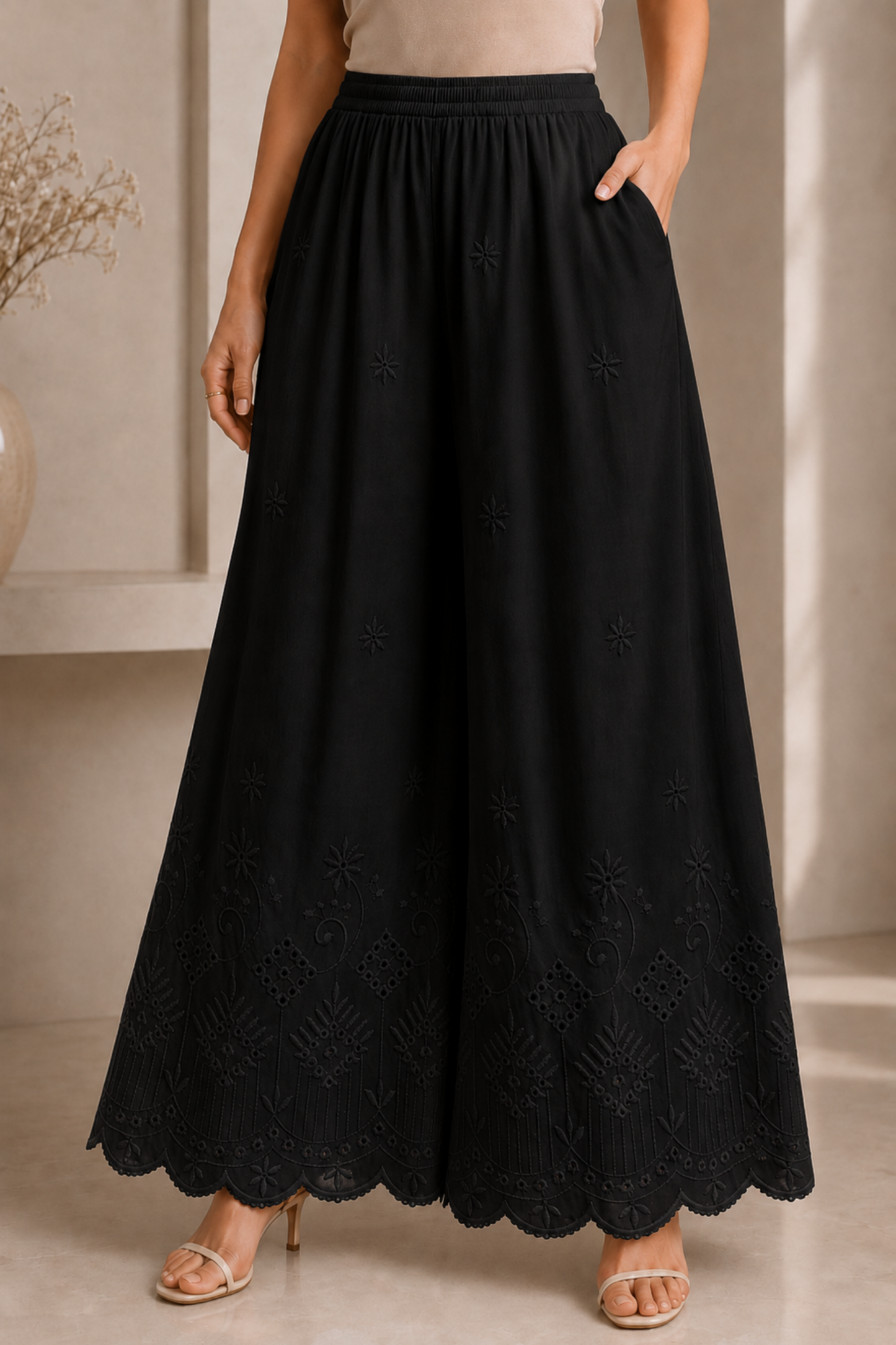 Black Chikankari Skirt Palazzo