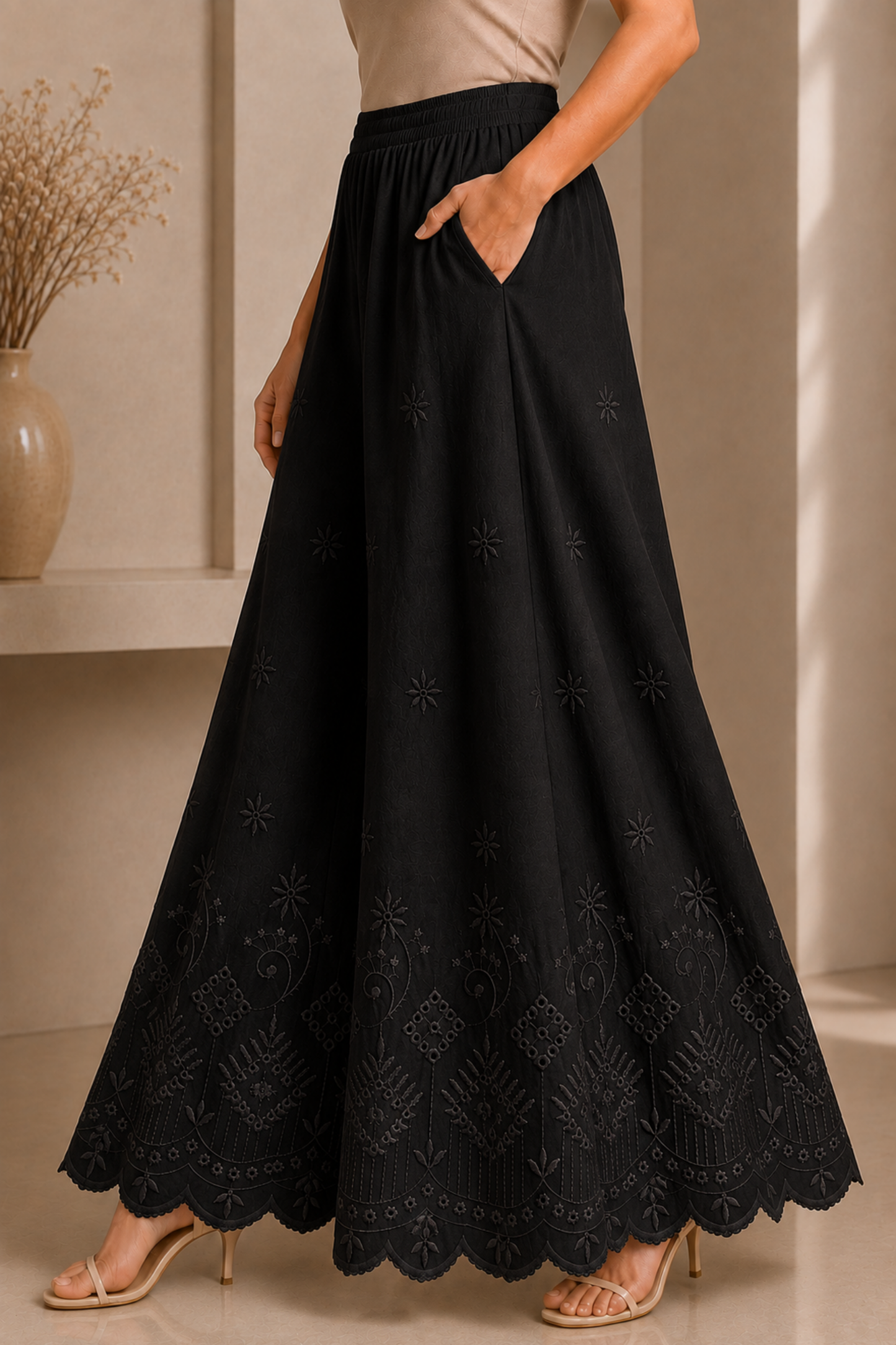 Black Chikankari Skirt Palazzo