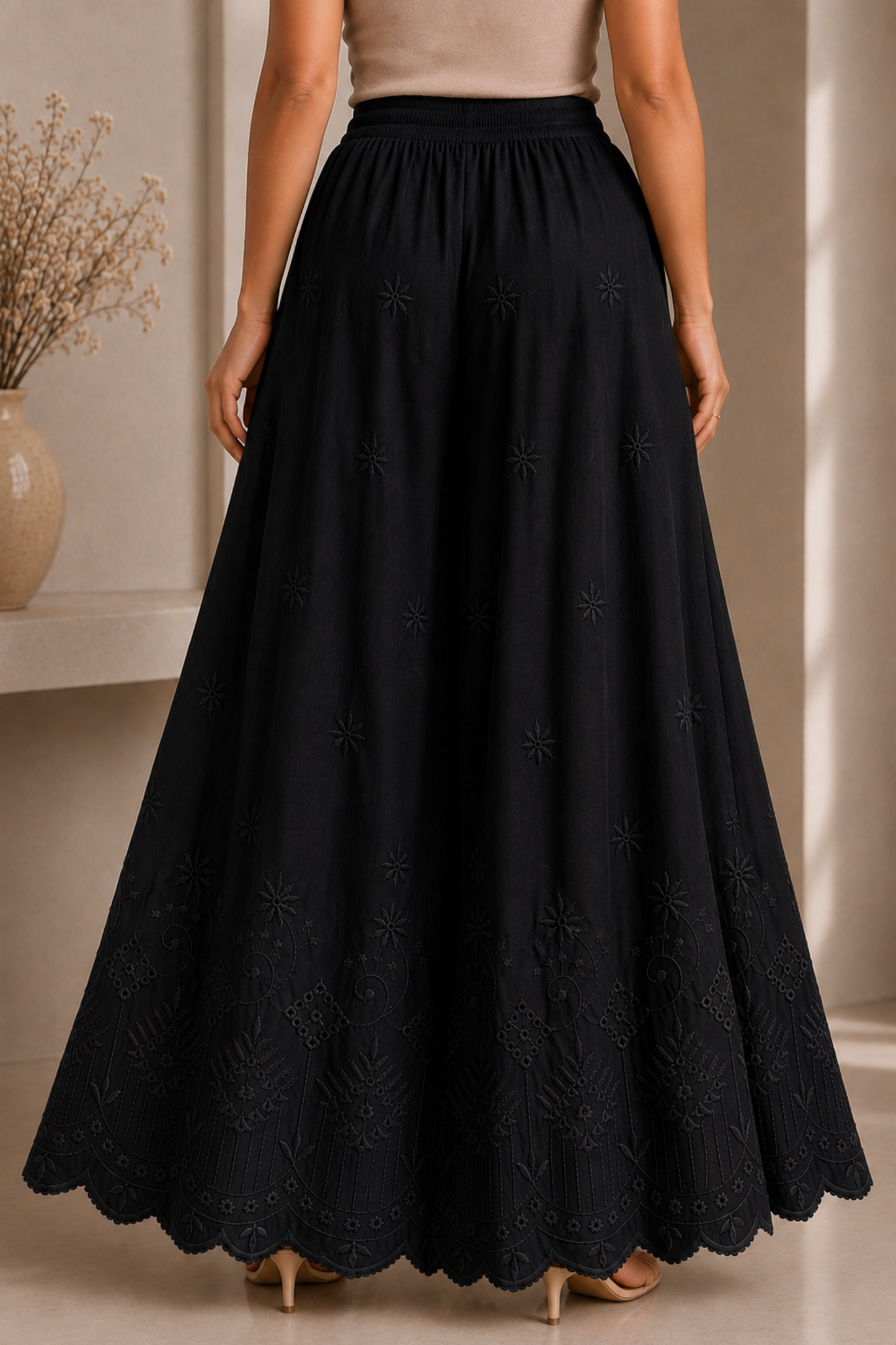 Black Chikankari Skirt Palazzo