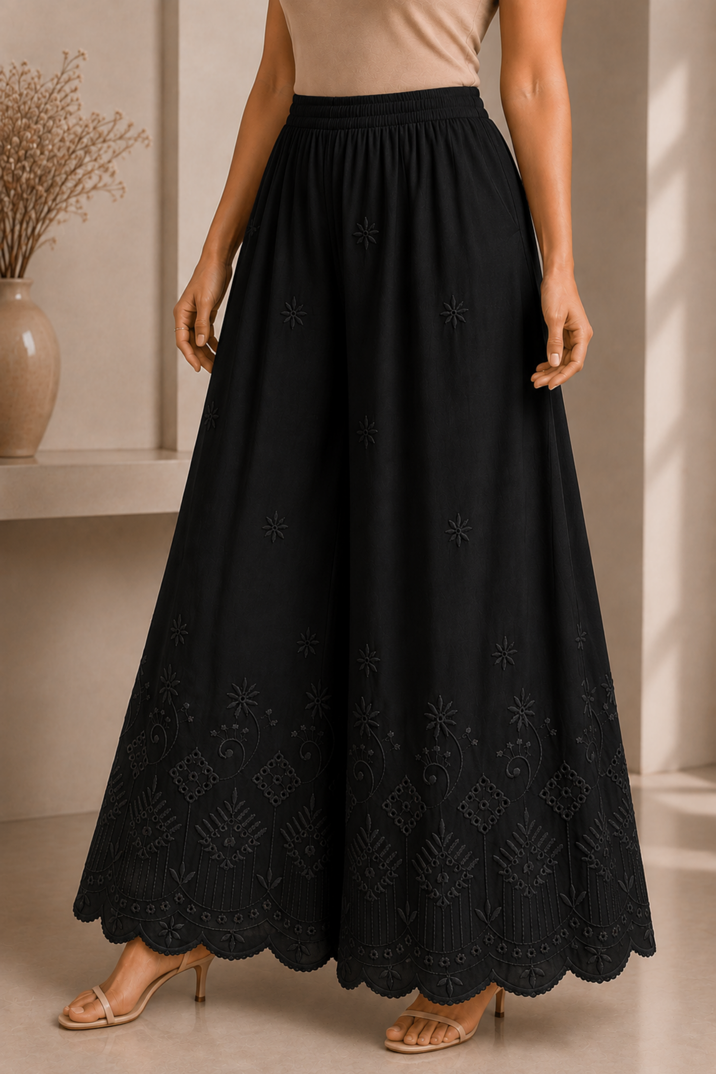 Black Chikankari Skirt Palazzo