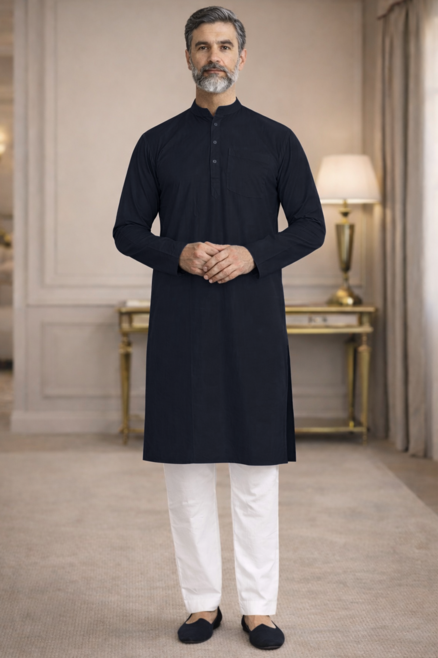 Midnight Black Cotton Kurta Pajama