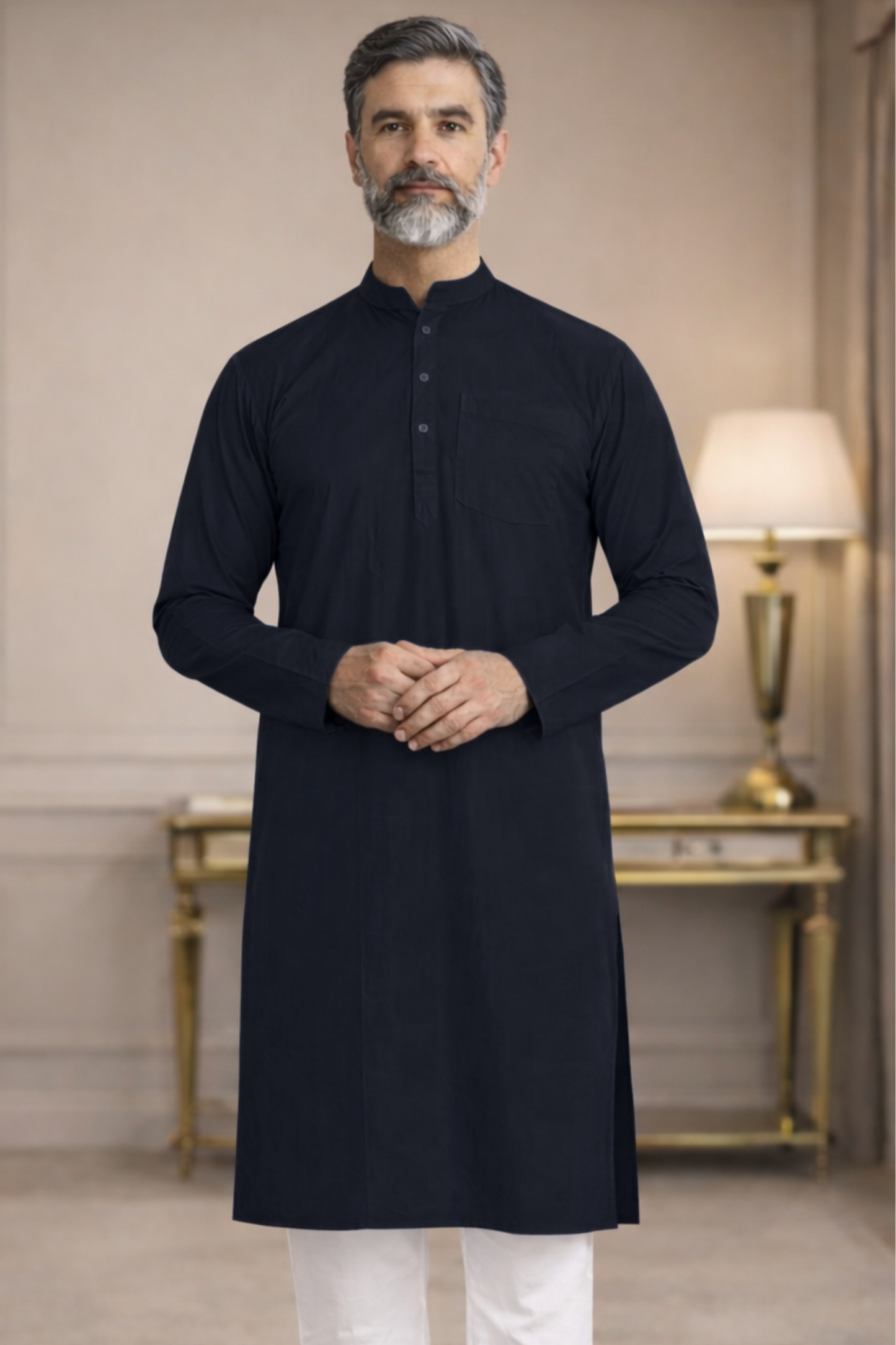 Midnight Black Cotton Kurta Pajama