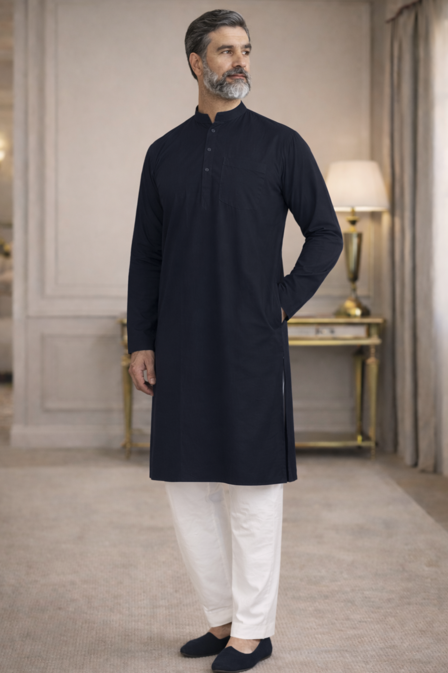 Midnight Black Cotton Kurta Pajama