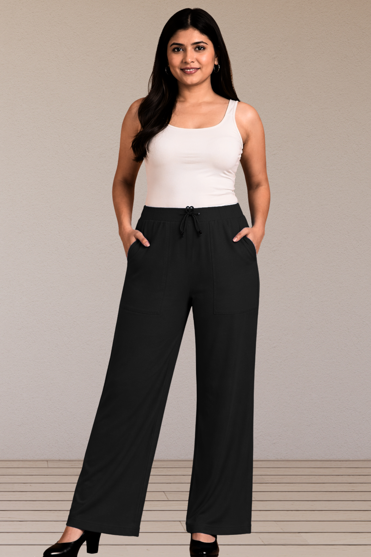 Black Cotton Linen Flared Pant
