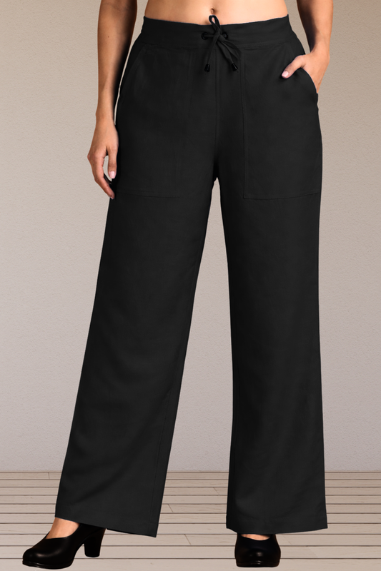 Black Cotton Linen Flared Pant