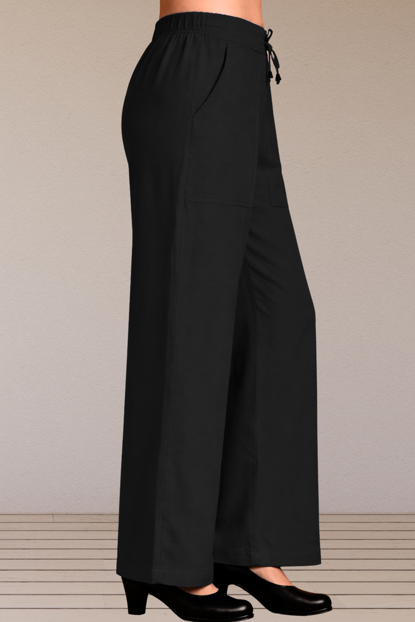 Black Cotton Linen Flared Pant
