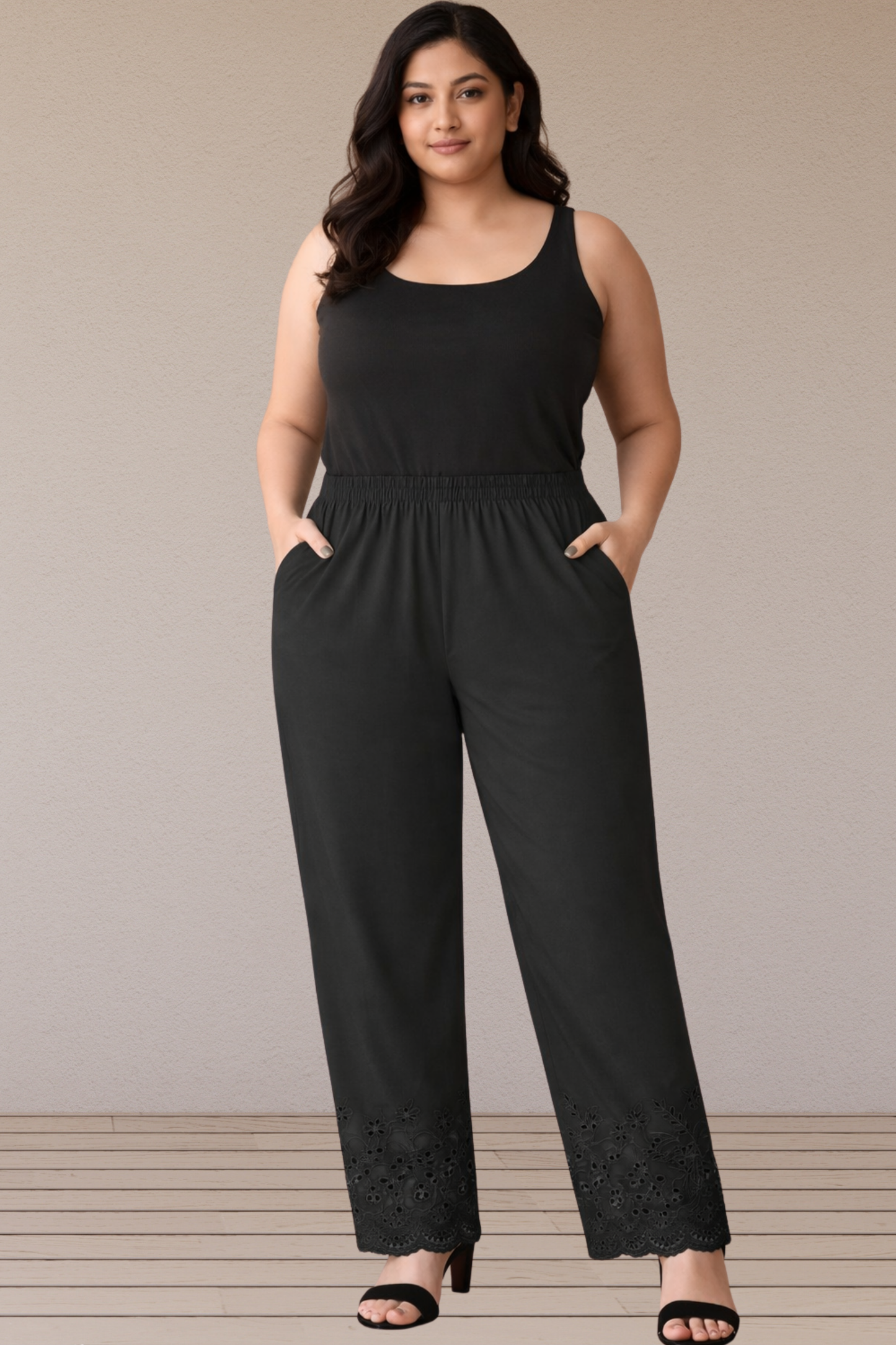 Black Cotton Schiffli Palazzo