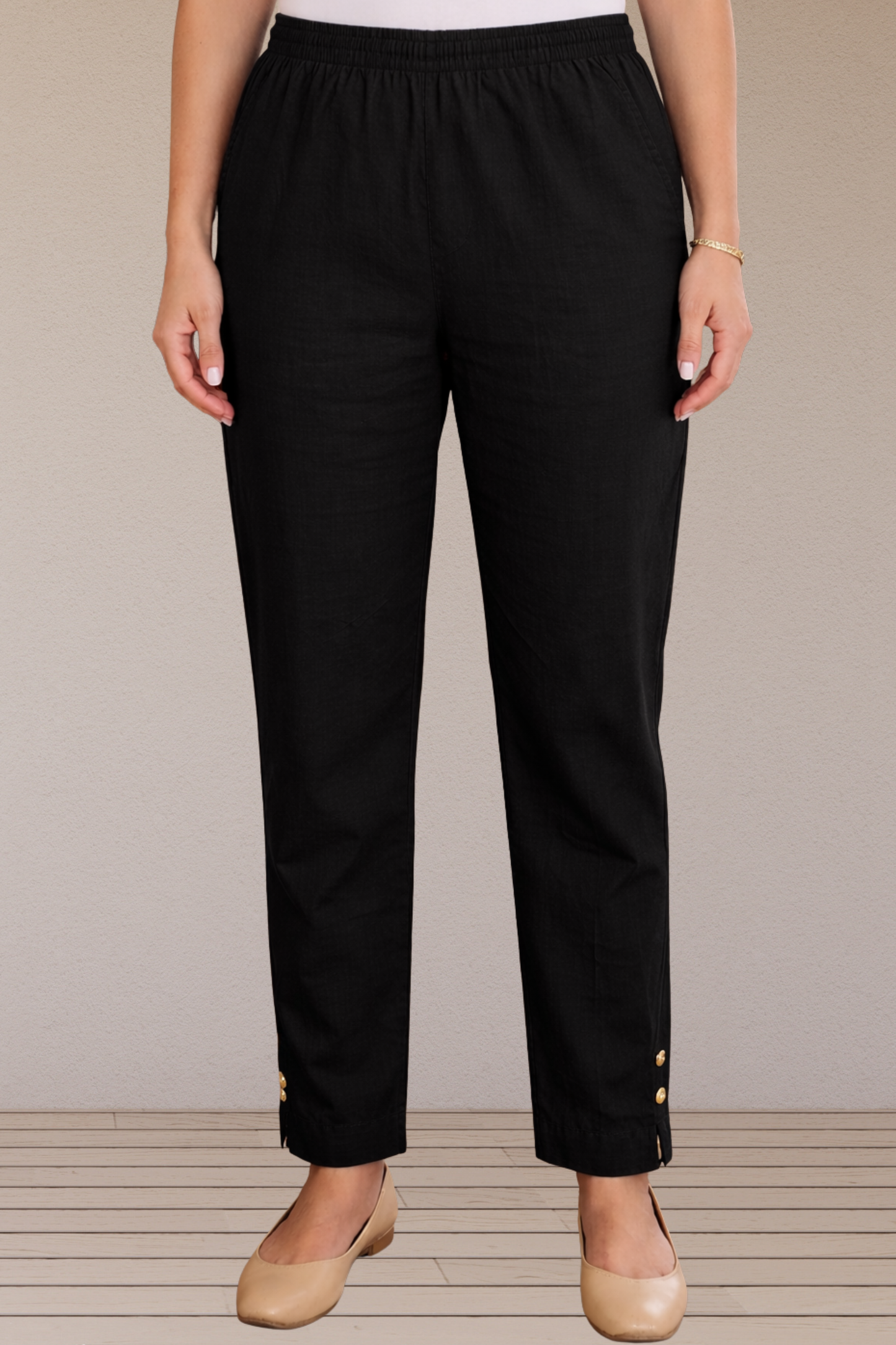 Black Cotton Straight Pants