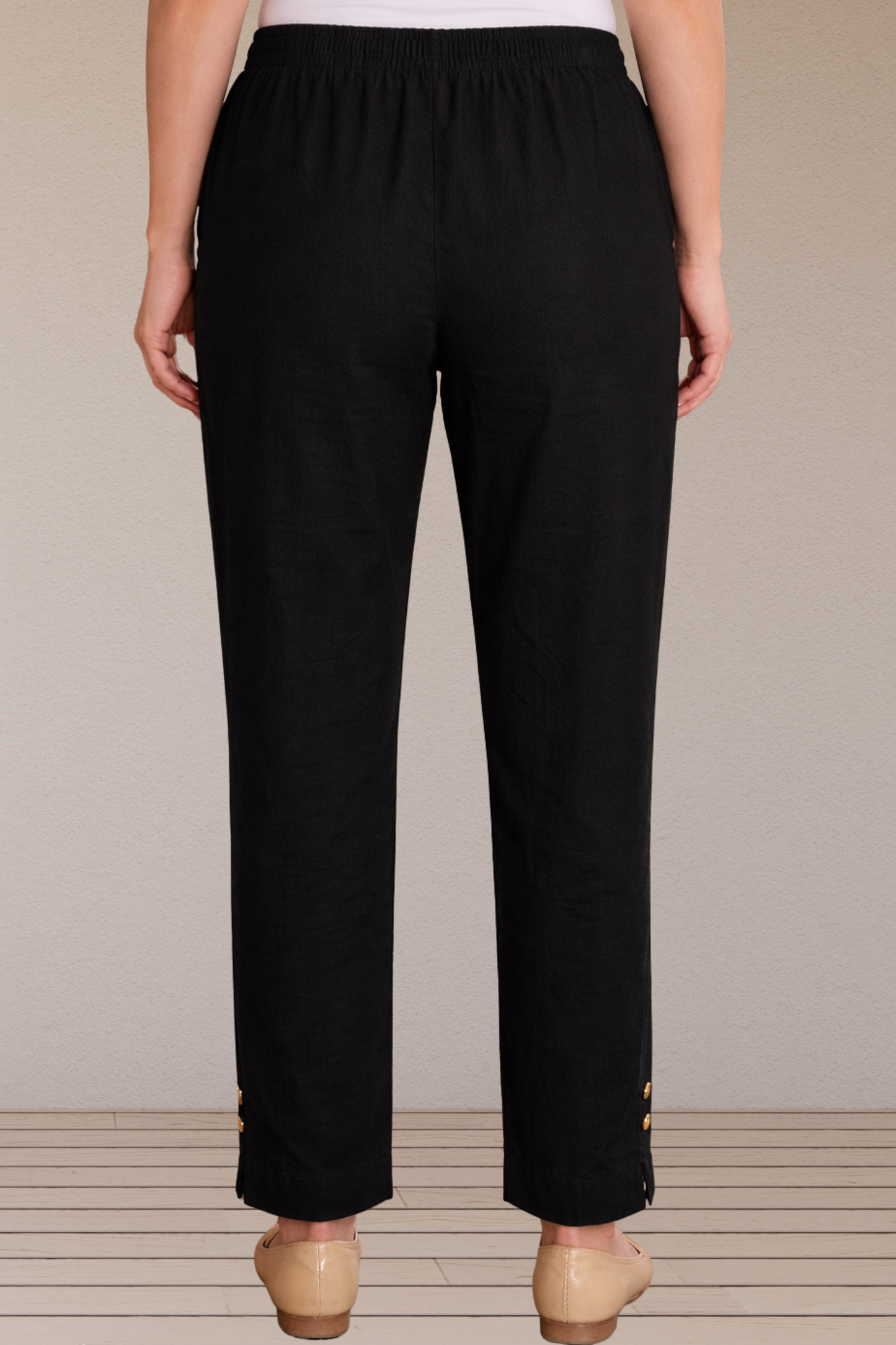 Black Cotton Straight Pants