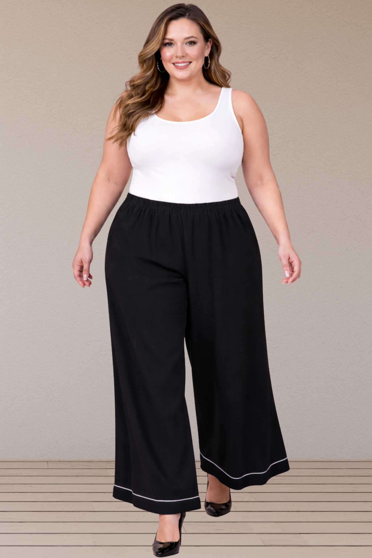 Black Detailed Hemline Rayon Palazzo