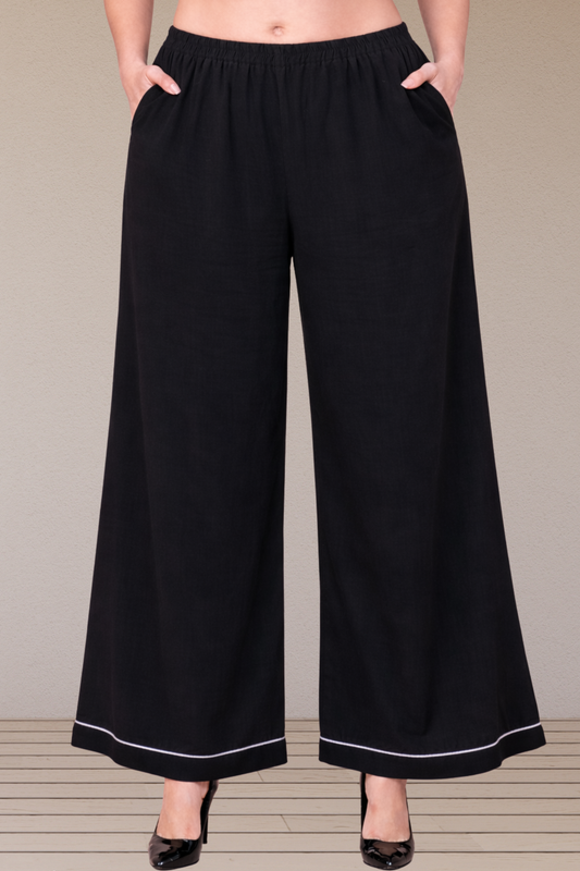 Black Detailed Hemline Rayon Palazzo