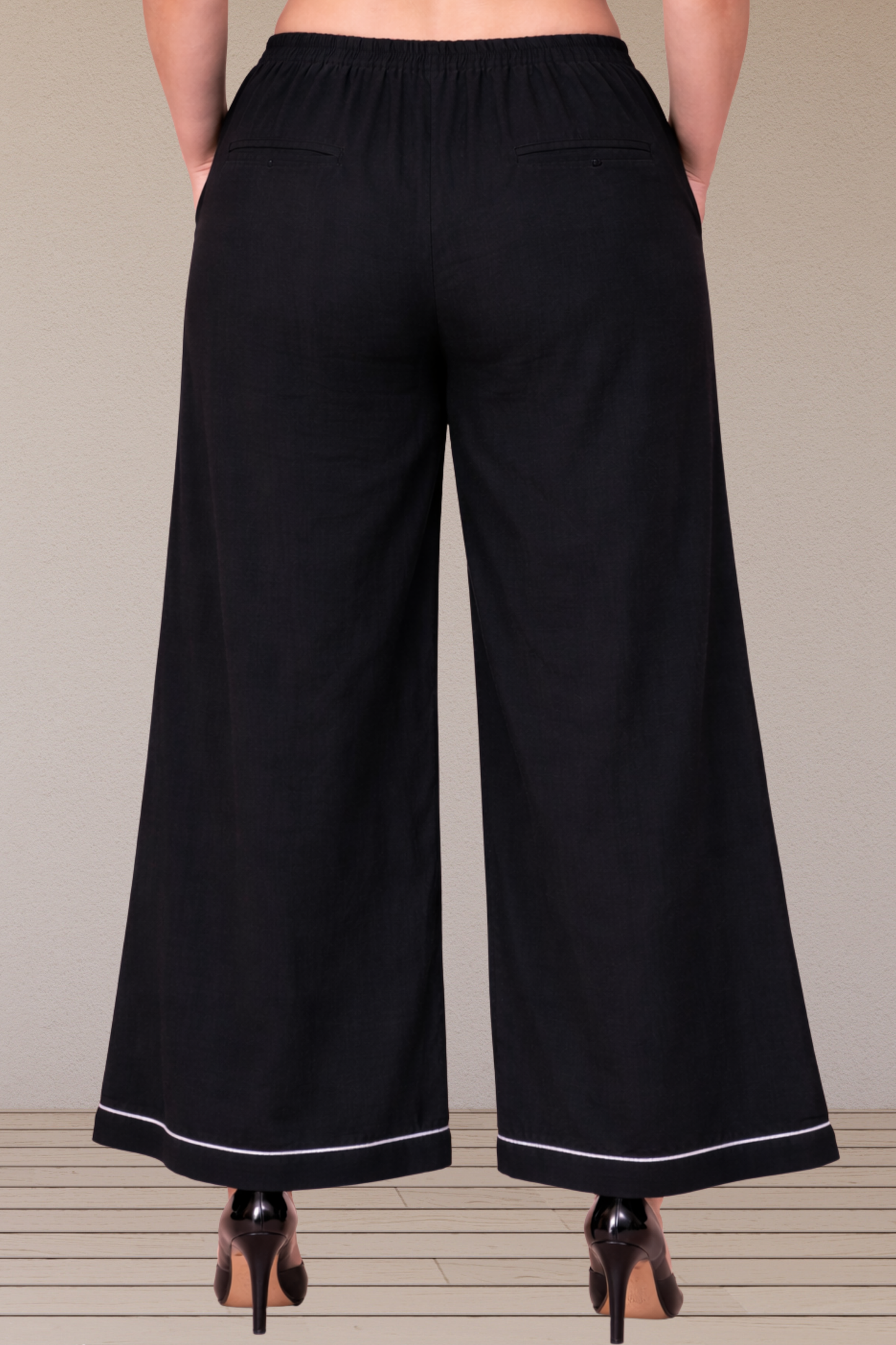 Black Detailed Hemline Rayon Palazzo