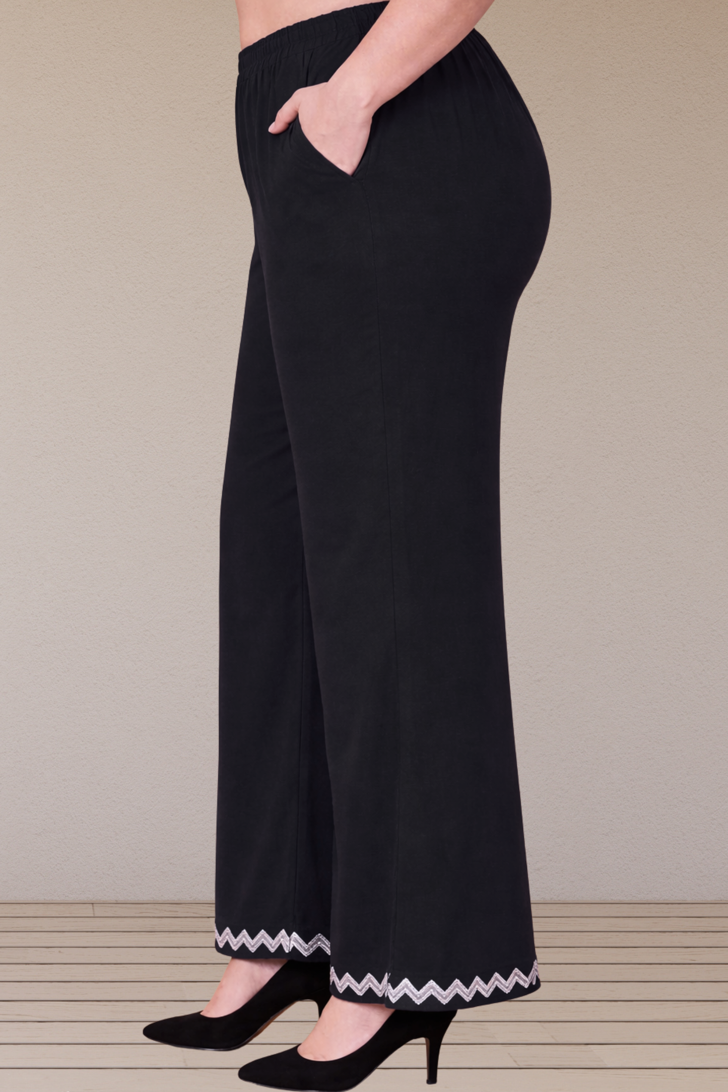 Black Embellished Cotton Palazzo