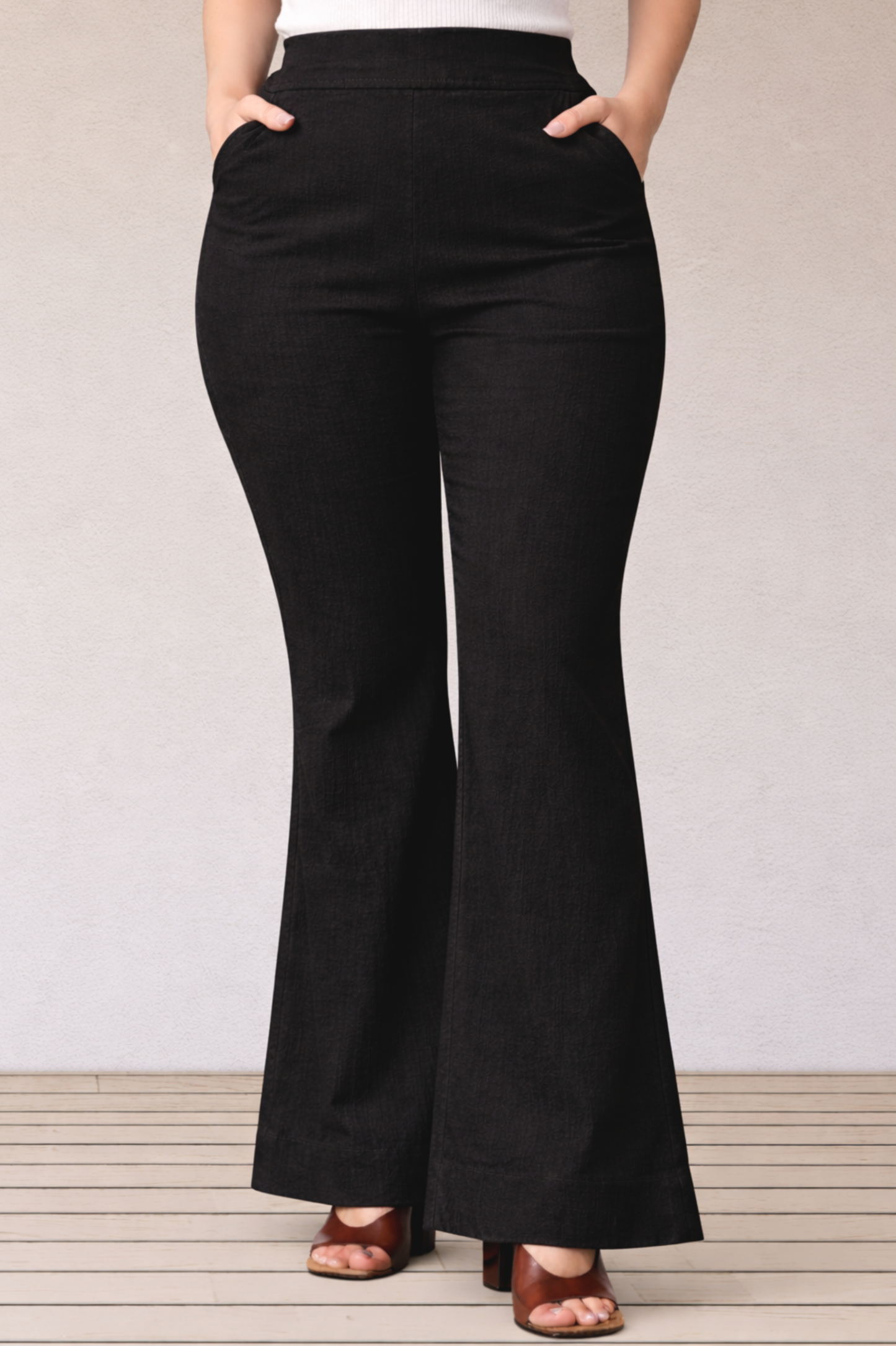 Black Flared Slub Pants