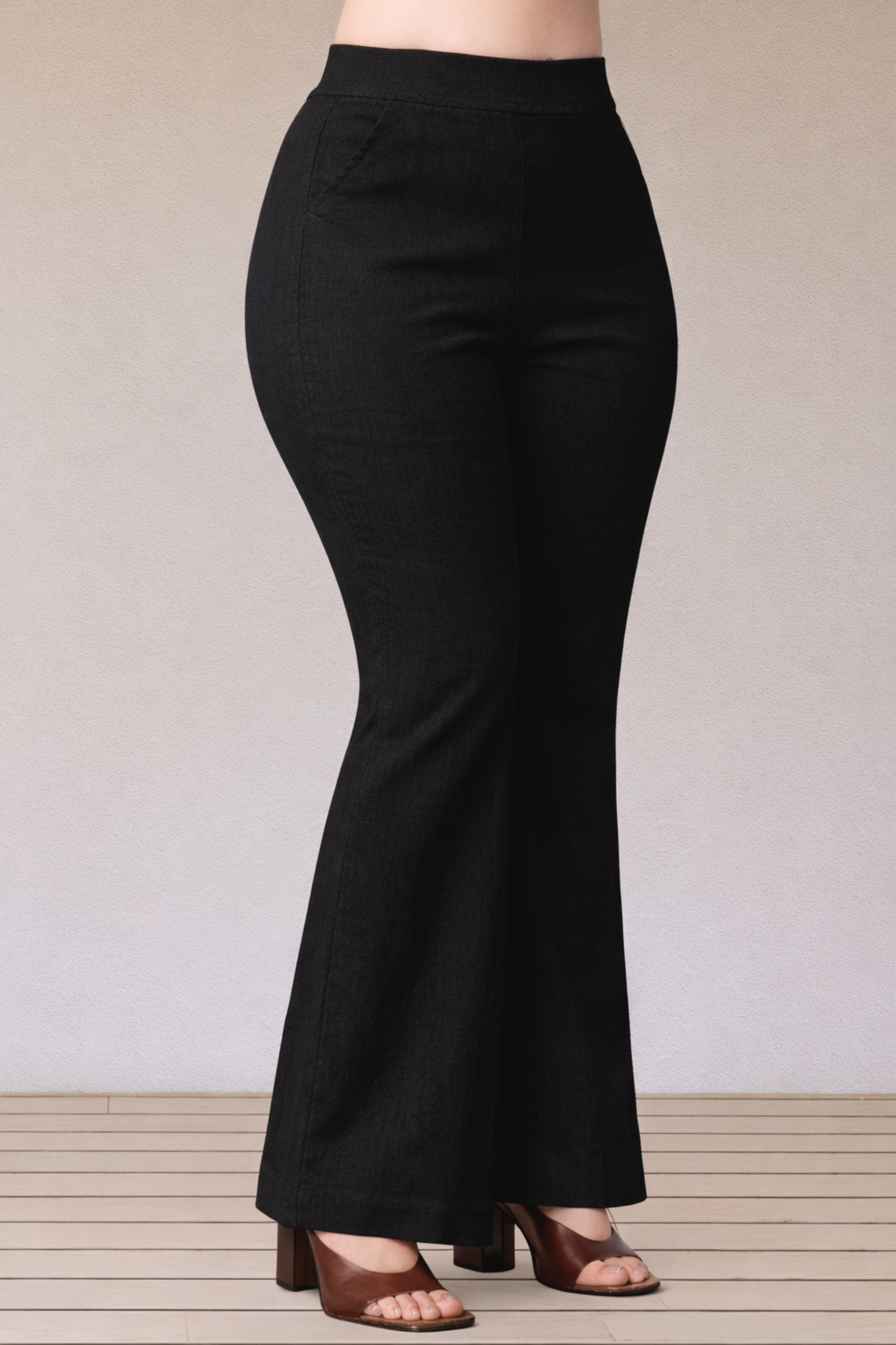 Black Flared Slub Pants