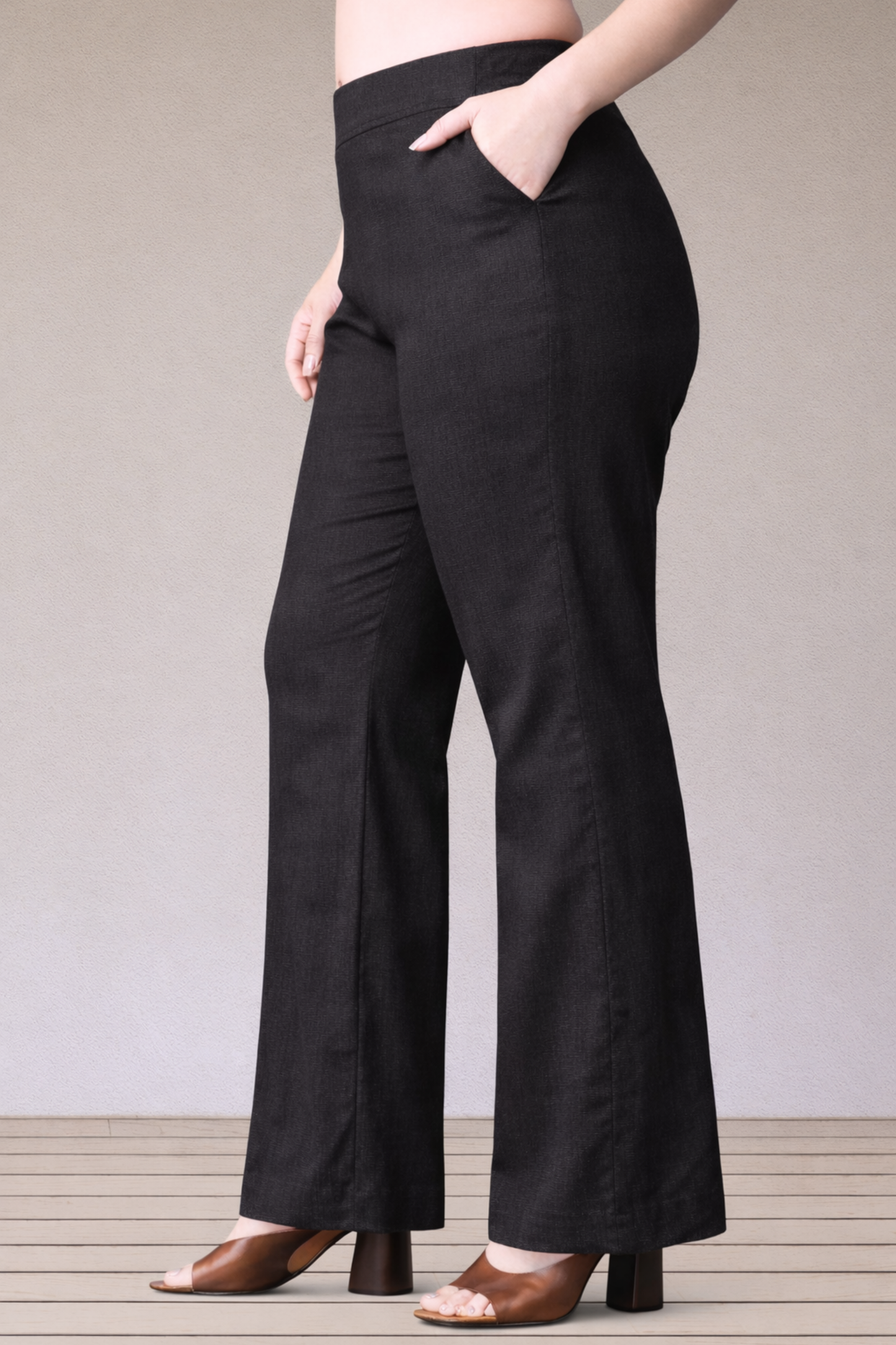 Black Flared Slub Pants