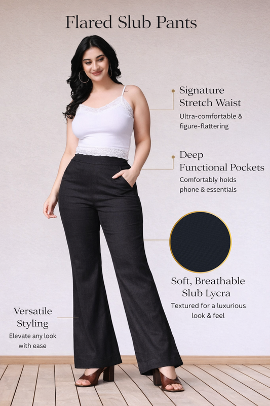 Black Flared Slub Pants