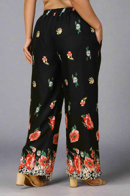 Buy Plus Size ​Midnight Garden Relaxed Palazzo At Apella | Sizes XS to 10 XL | India | Free Delivery | Customized