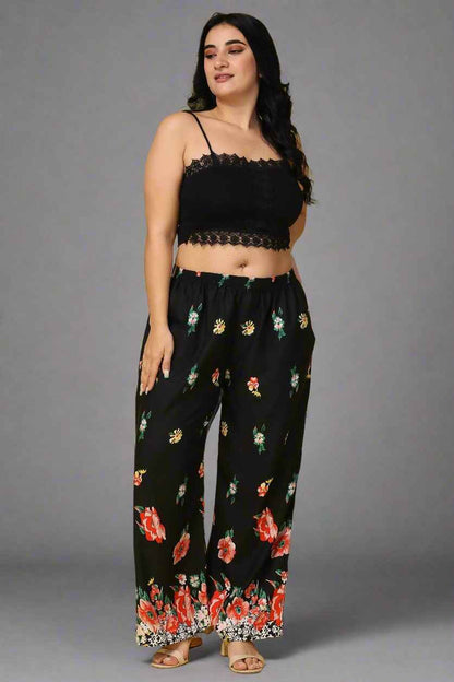 Buy Plus Size ​Midnight Garden Relaxed Palazzo At Apella | Sizes XS to 10 XL | India | Free Delivery | Customized