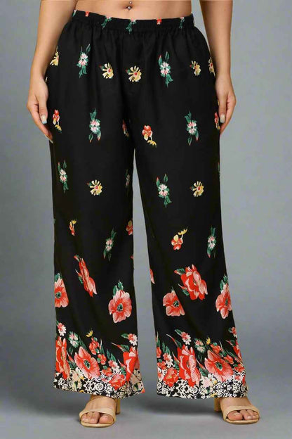 Buy Plus Size ​Midnight Garden Relaxed Palazzo At Apella | Sizes XS to 10 XL | India | Free Delivery | Customized
