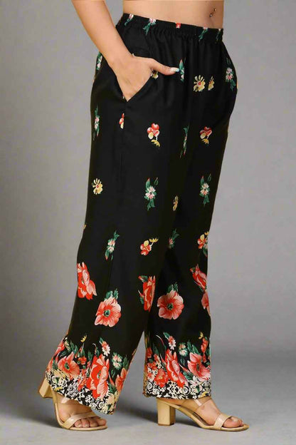 Buy Plus Size ​Midnight Garden Relaxed Palazzo At Apella | Sizes XS to 10 XL | India | Free Delivery | Customized