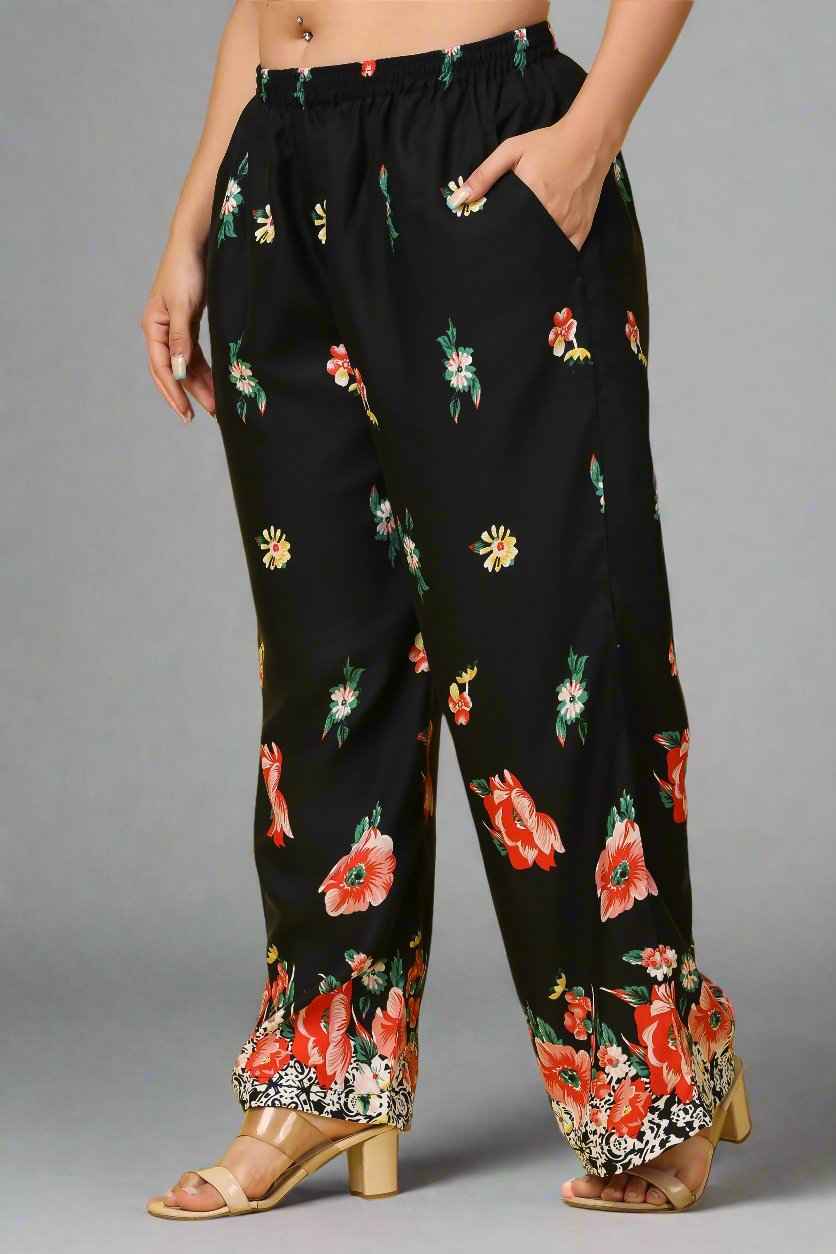 Buy Plus Size ​Midnight Garden Relaxed Palazzo At Apella | Sizes XS to 10 XL | India | Free Delivery | Customized