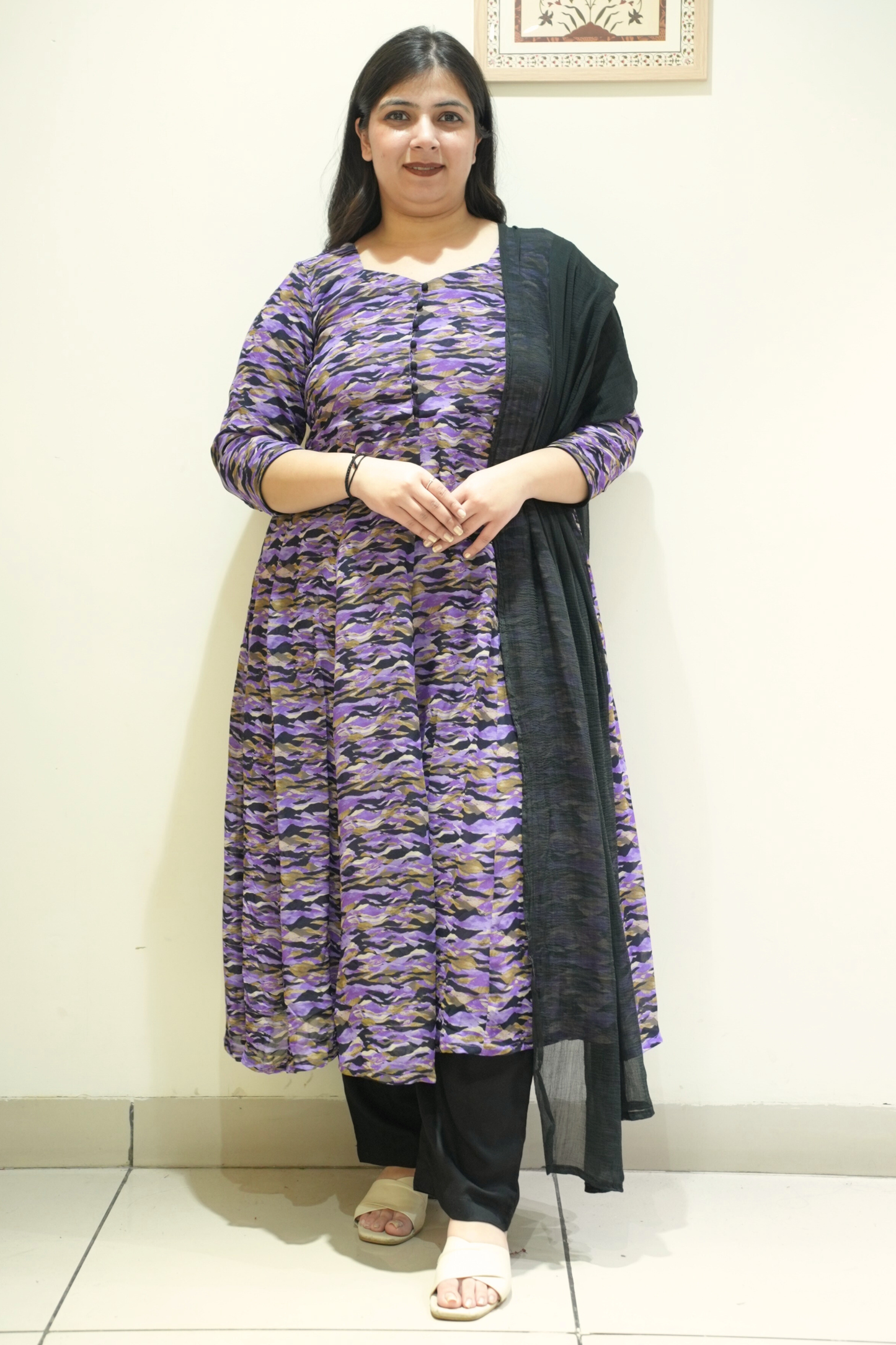 Black Gulzar Printed Anarkali Set