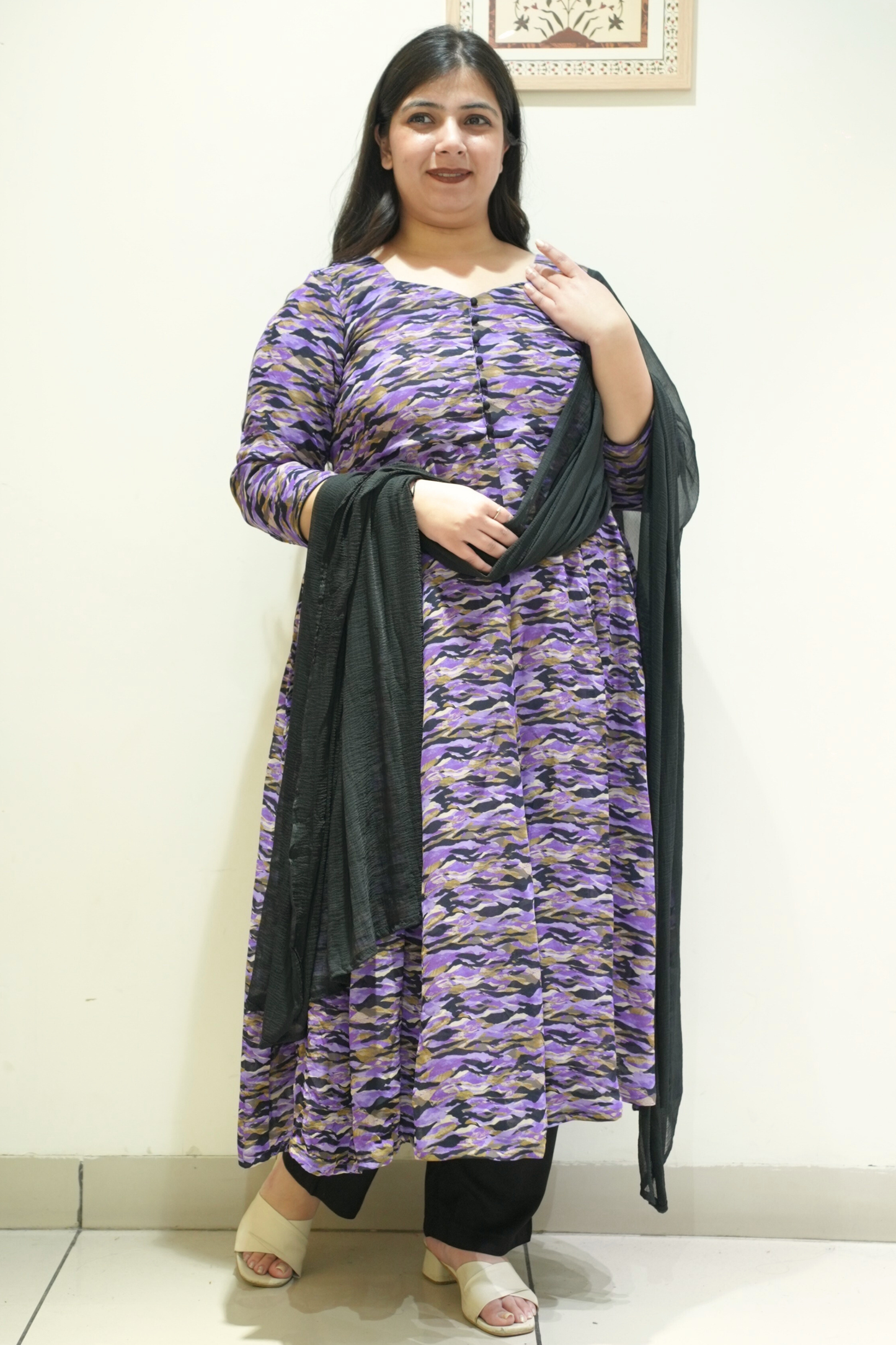 Black Gulzar Printed Anarkali Set