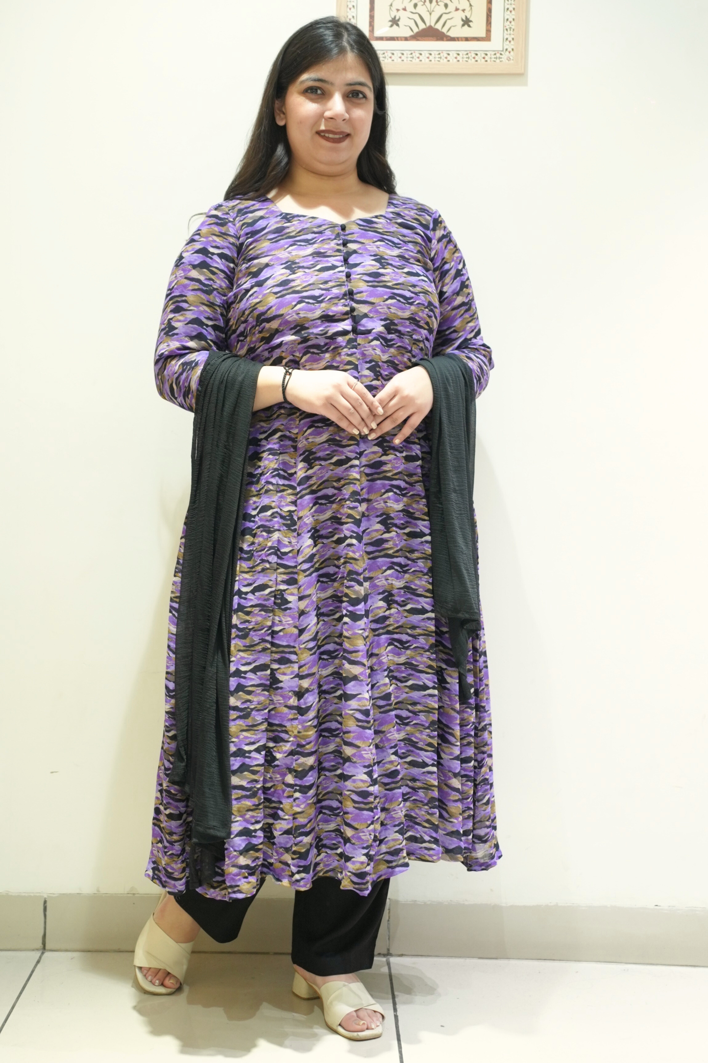Black Gulzar Printed Anarkali Set