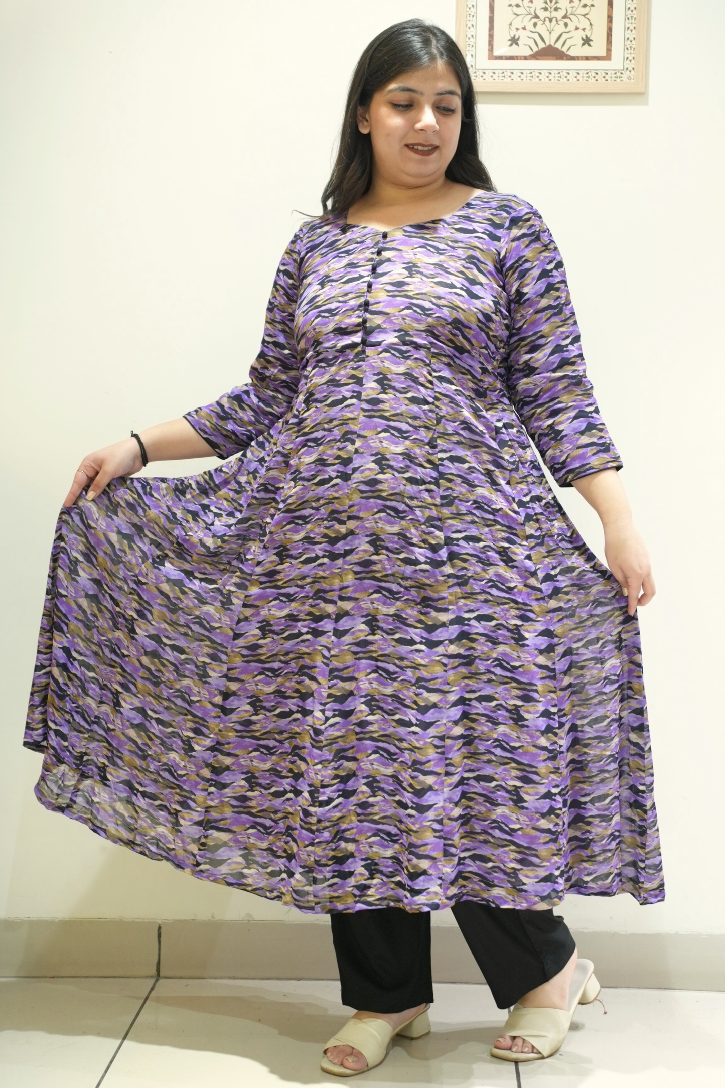 Black Gulzar Printed Anarkali Set