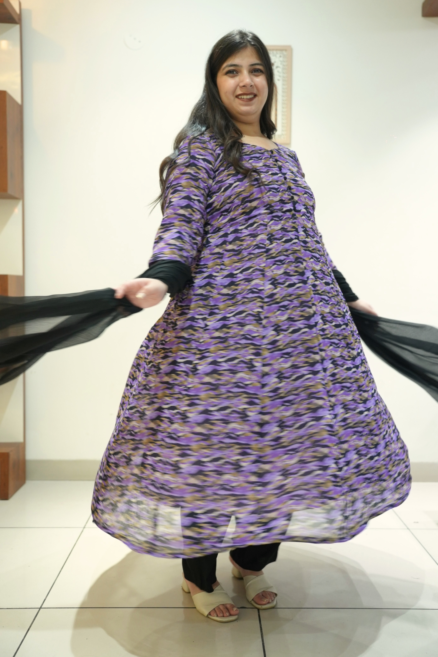 Black Gulzar Printed Anarkali Set
