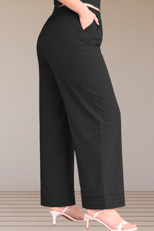Black Pintuked Cotton Palazzo