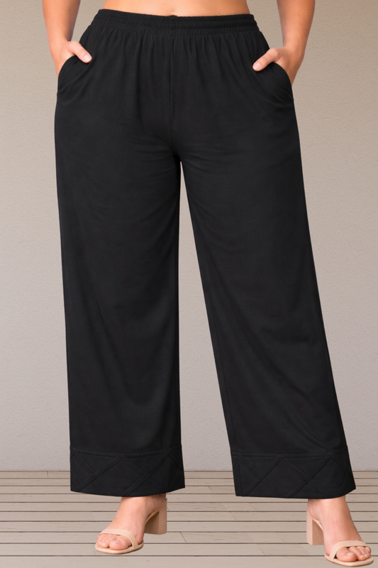 Black Pintuked Rayon Palazzo
