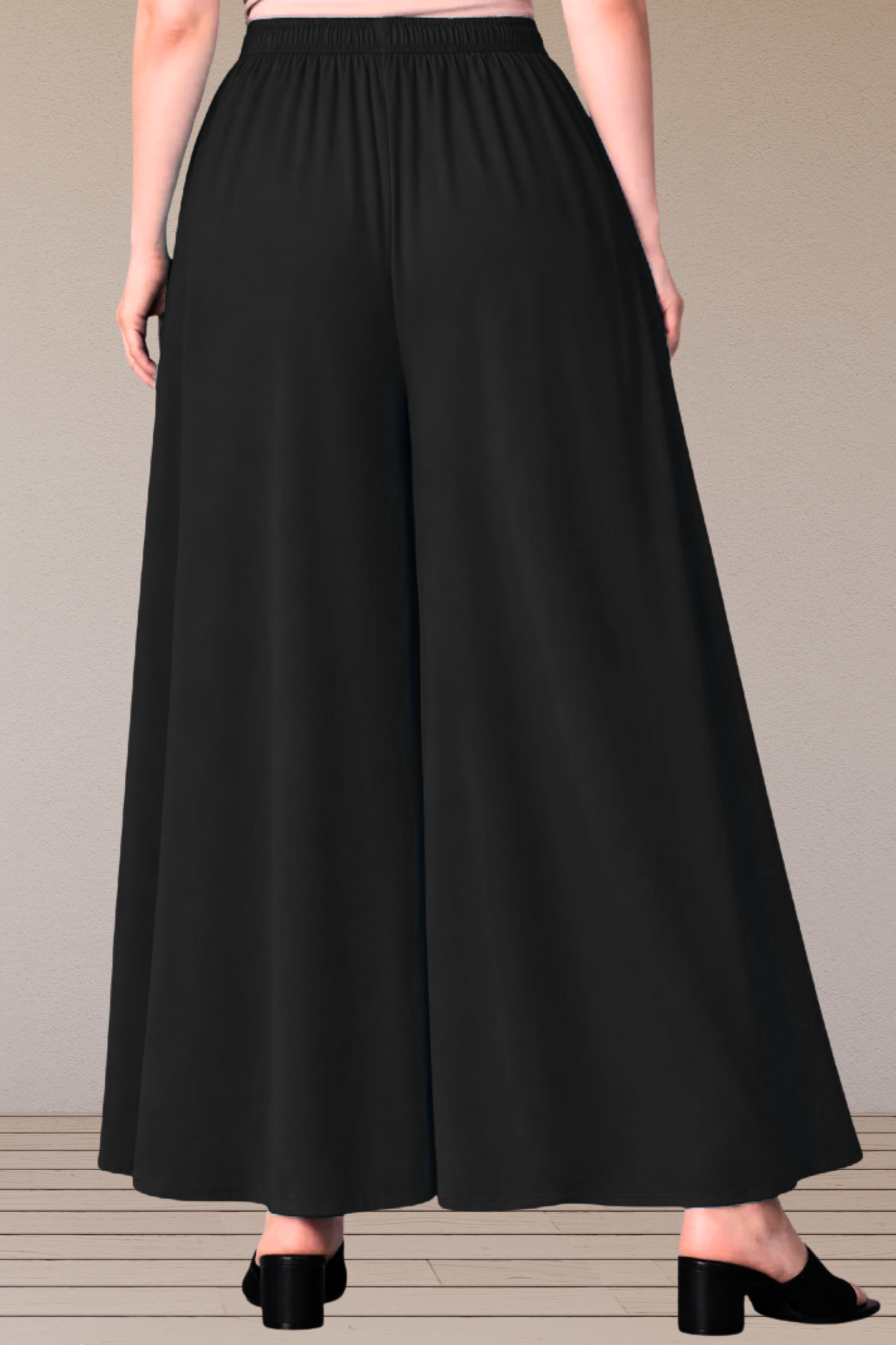 Black Rayon Belted Skirt Palazzo