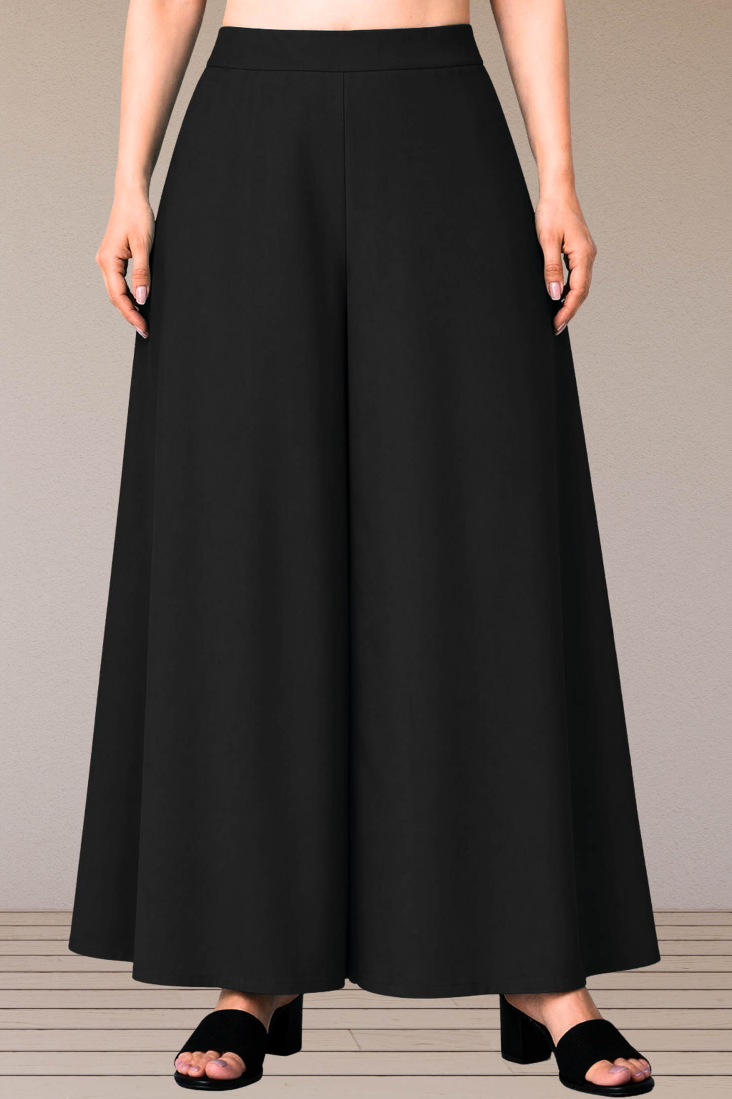 Black Rayon Belted Skirt Palazzo