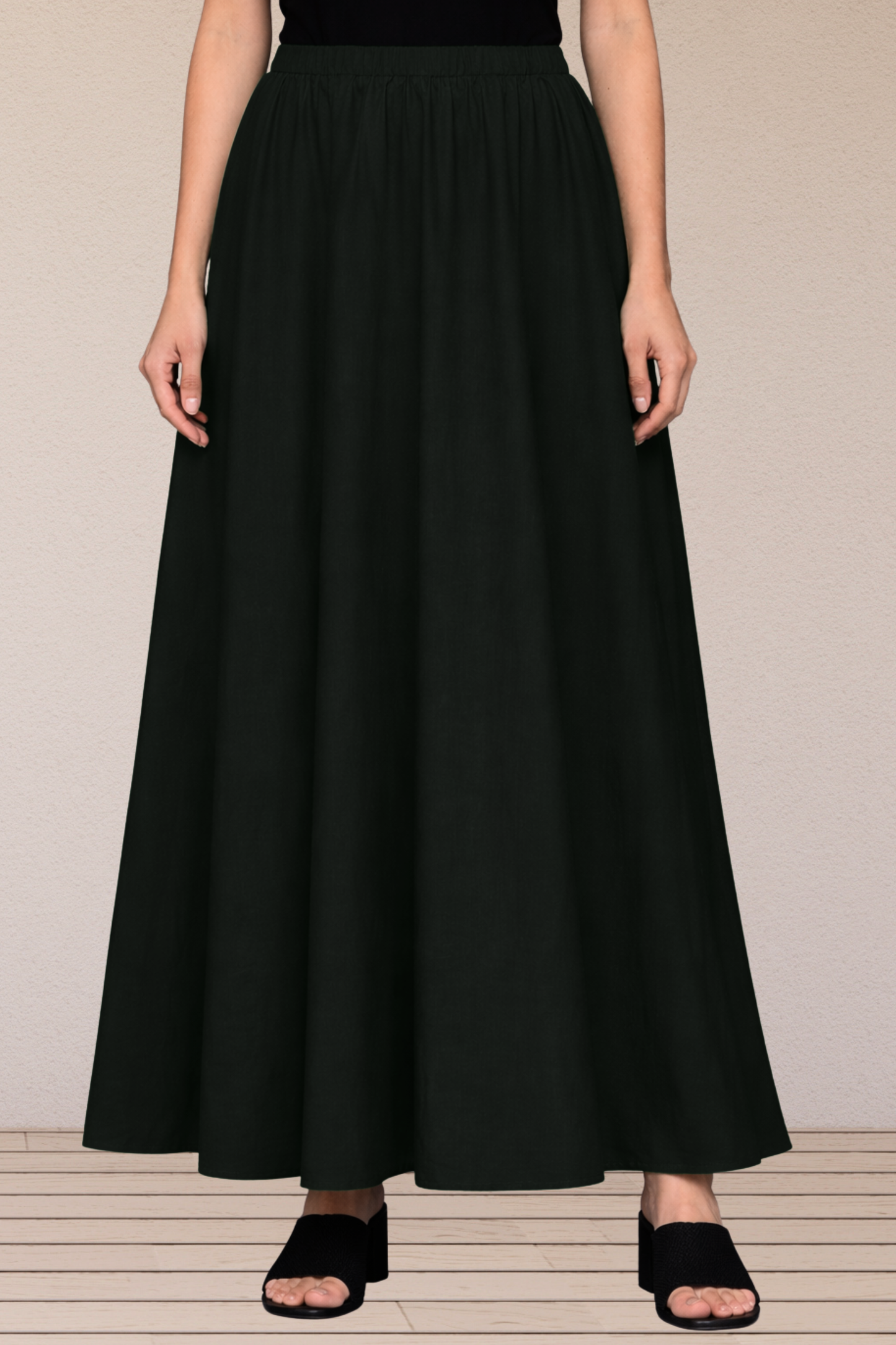 Black Rayon Long Skirt