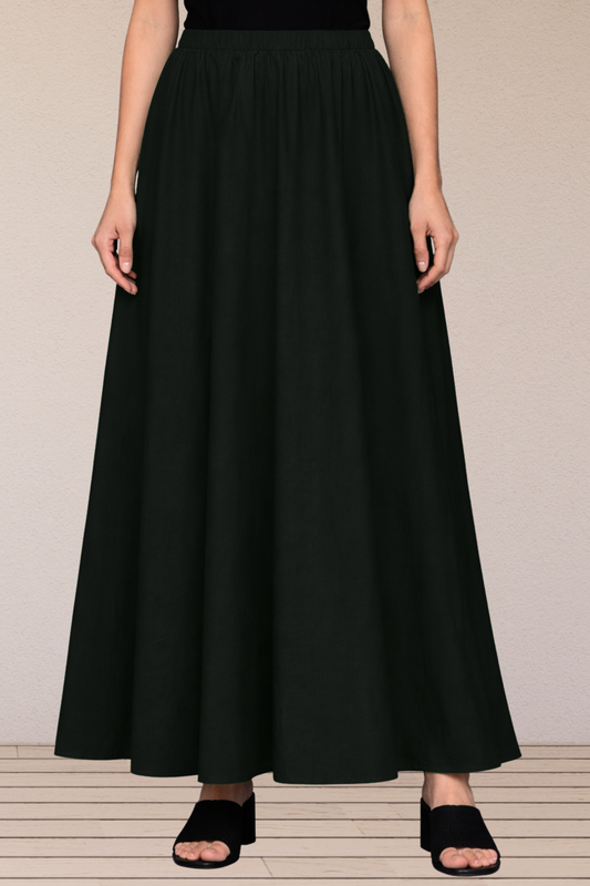 Black Rayon Long Skirt