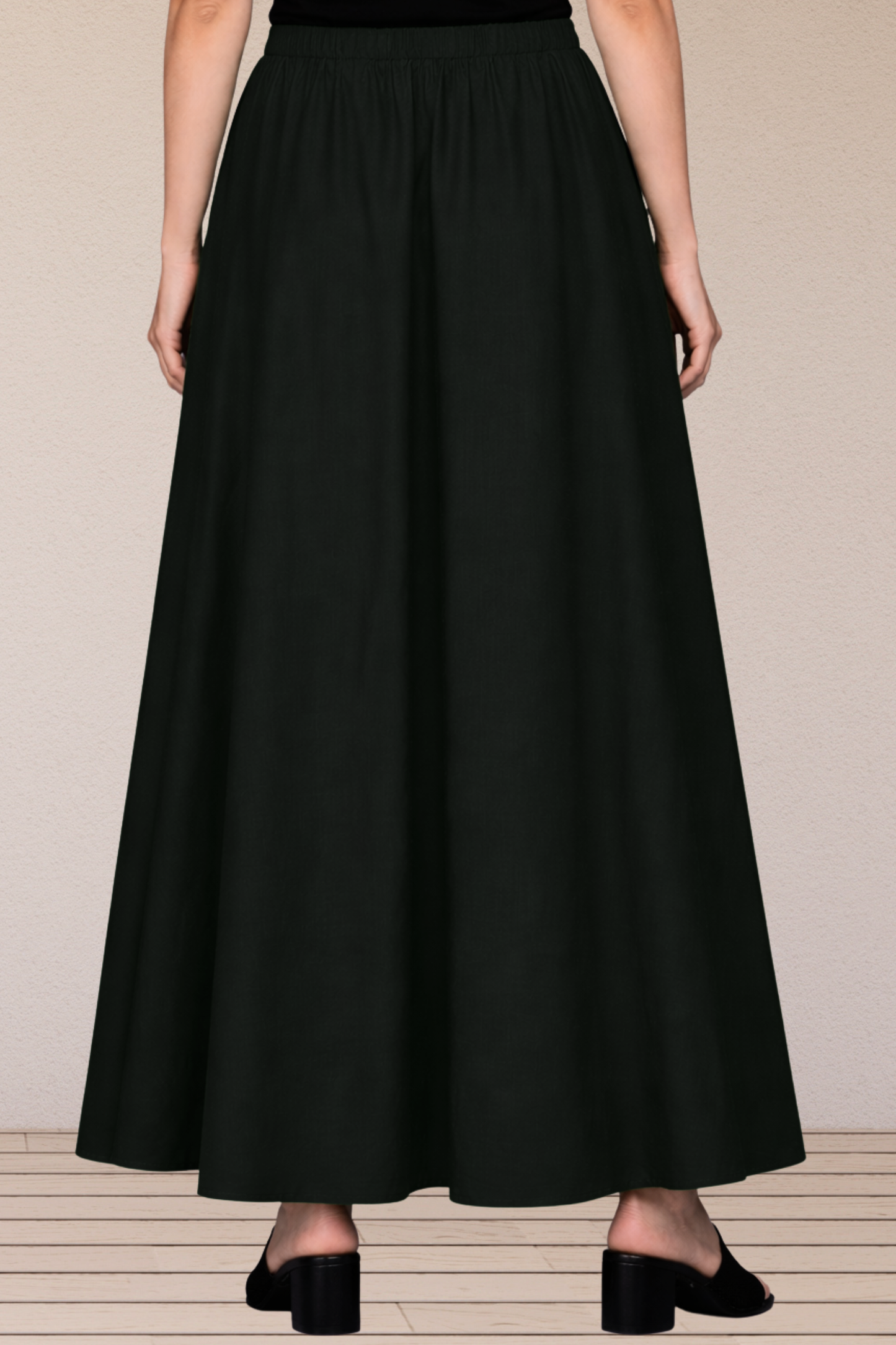 Black Rayon Long Skirt