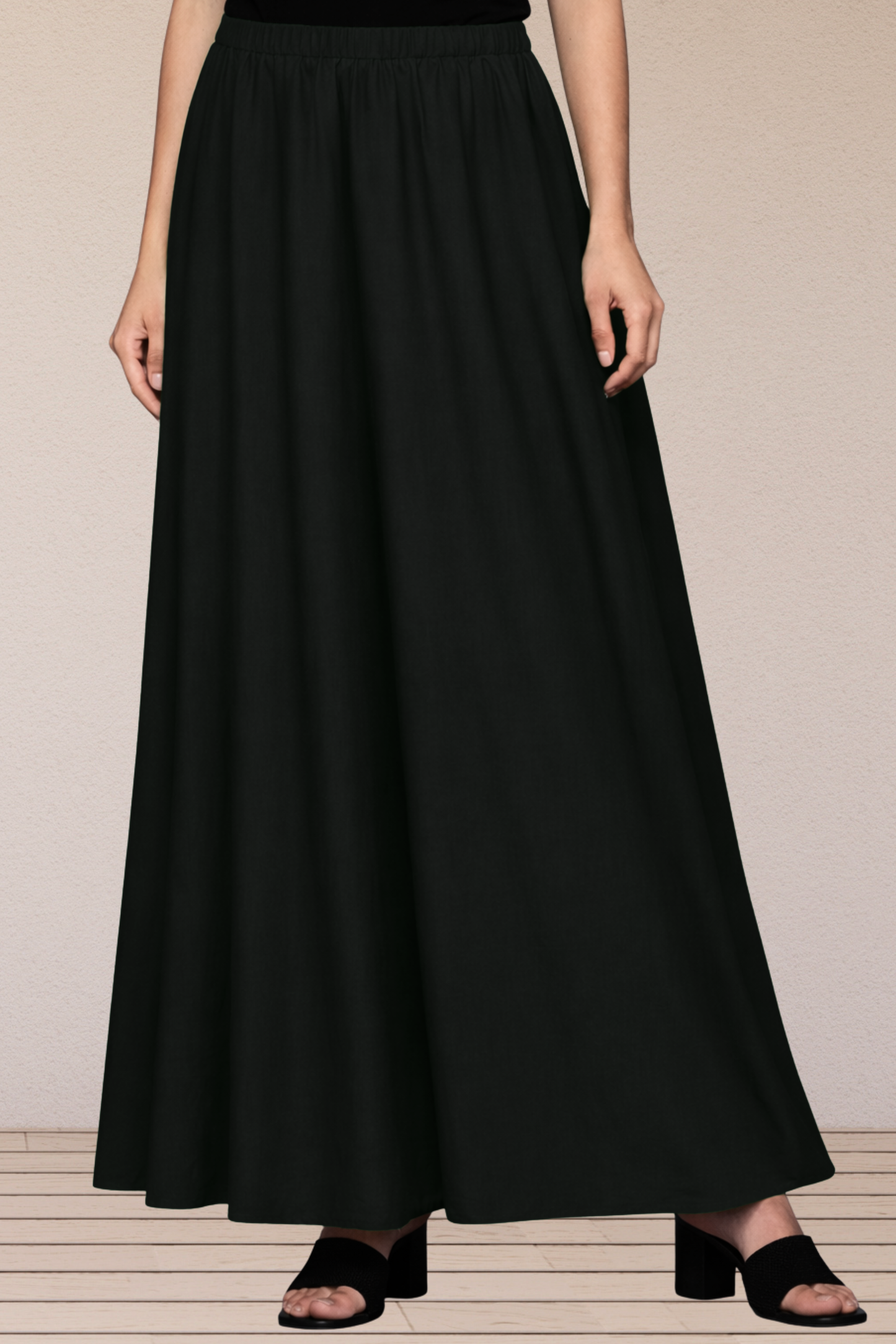 Black Rayon Long Skirt