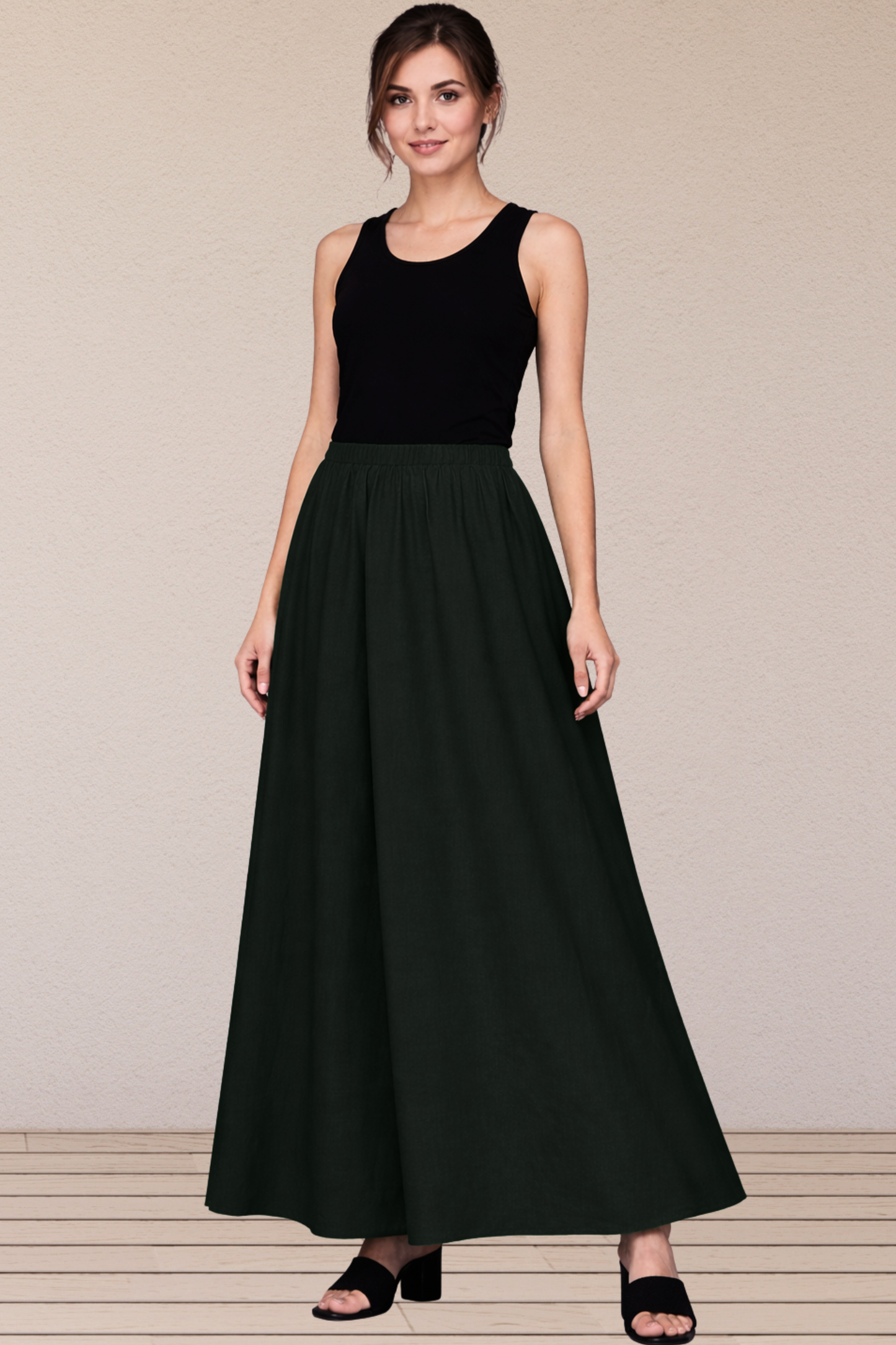 Black Rayon Long Skirt