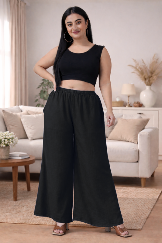 Black Rayon Loose Palazzo