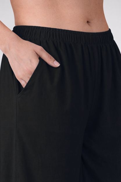 Black Rayon Loose Palazzo