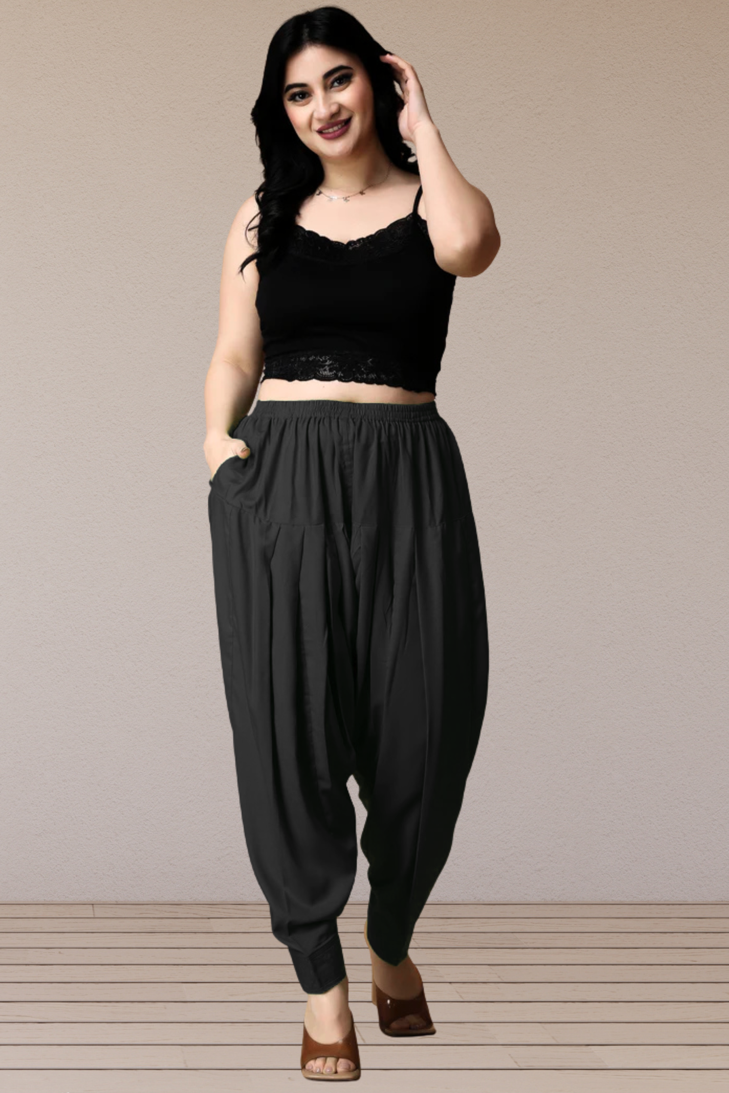 Black Pleated Rayon Salwar