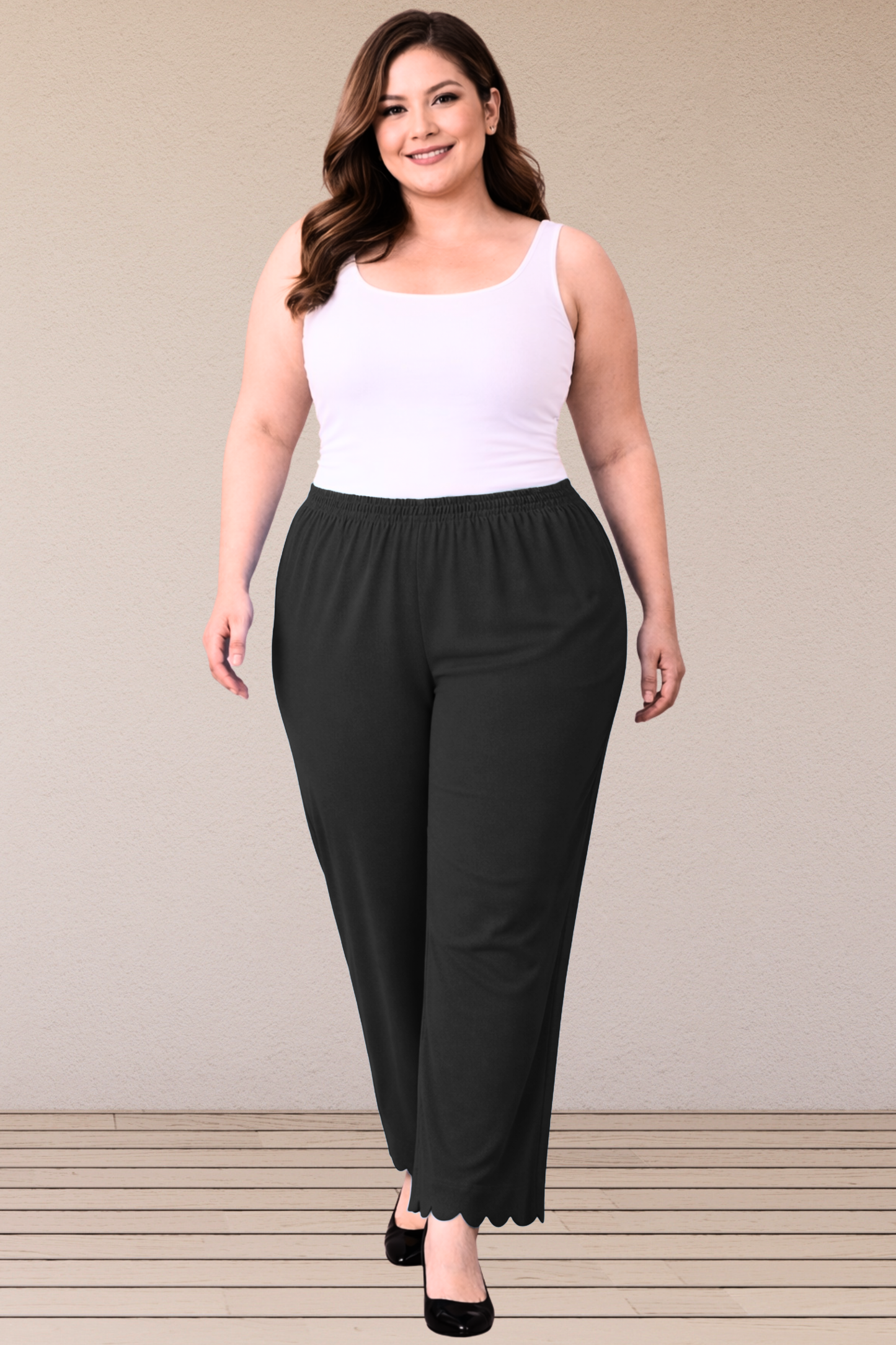Black Scallop Cut Palazzo