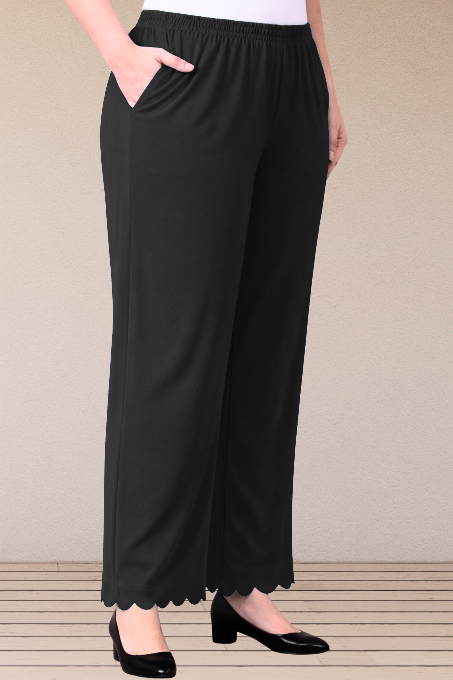Black Scallop Cut Palazzo