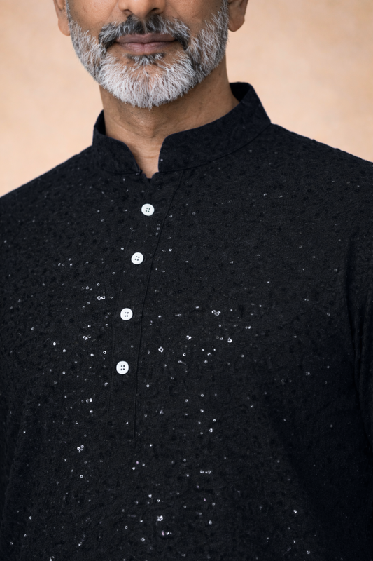 Starlit Black Sequined Kurta Pajama